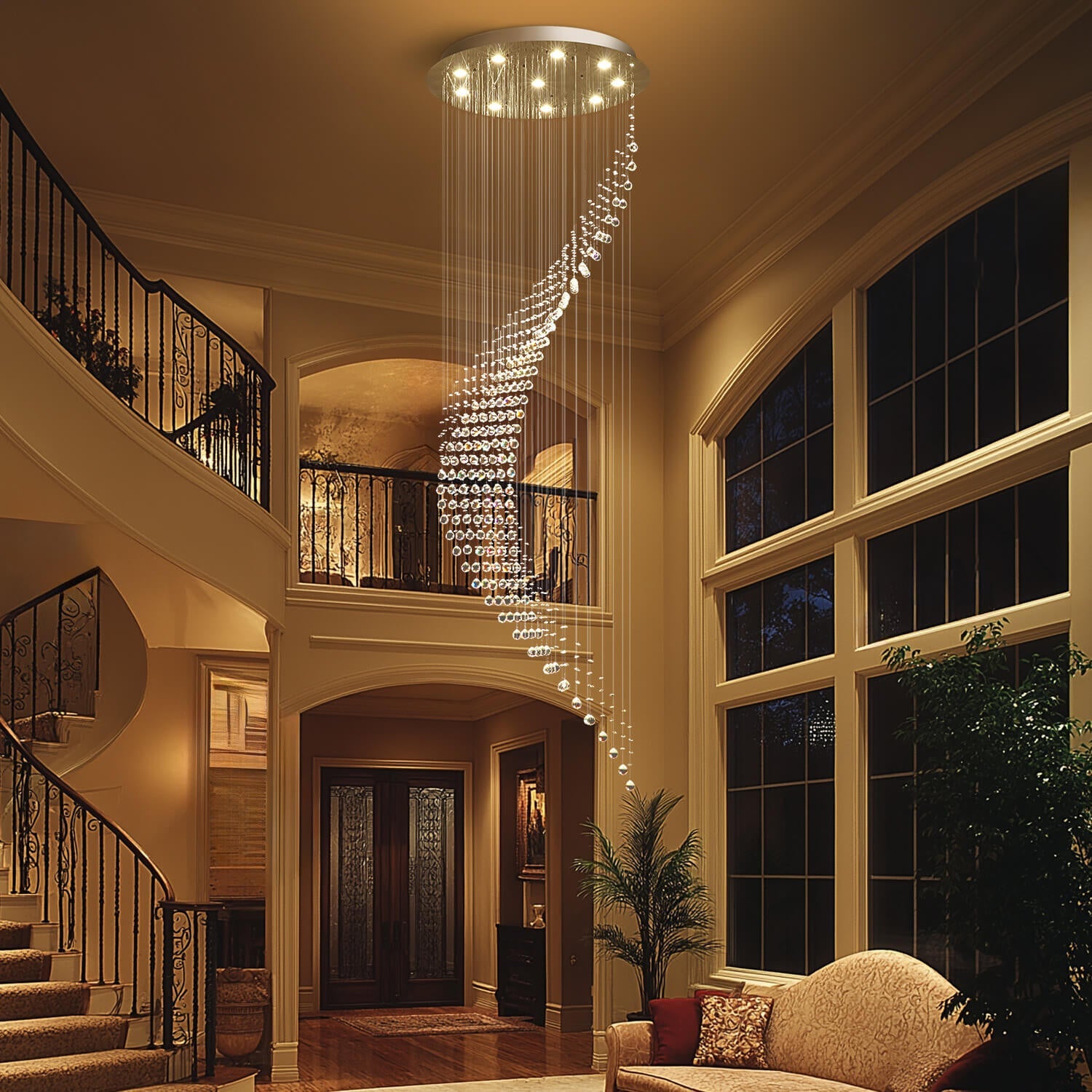 Kristallen Kroonluchter Regendruppel Spiraal K9 Kristal Chroom GU10 Trap Entreehal Luxe | Restfield